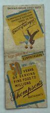 Vintage THOMPSON’S Restaurant Matchbook Cover, 1891-1941 50 Years Of Serving picture