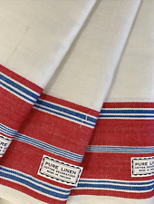 NEW (3) Vintage IRISH LINEN Dish Towels Red Blue Stripe Farmhouse Paper Labe NOS picture