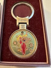 Vintage Korea Silver Keyring Beautiful Colors Woman Hitting Drum New In Box picture