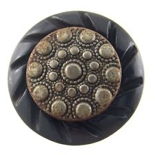 Vintage Ladies Bakelite Round Black Button Metal Accent Fur Coats 1in N922 picture