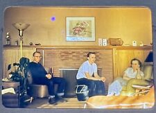 VTG 1950s Red Border Kodachrome Slide Family Seated in MCM Living Room Fireplace picture