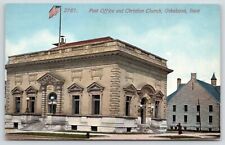 Oskaloosa Iowa~Woman Crossing Between Post Office & Christian Church~c1910 picture