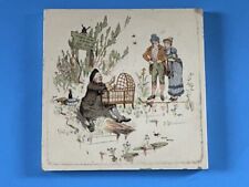Sarreguemines French Faience Ceramic Story Tile Froment Richard RARE Antique picture