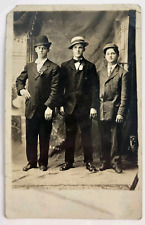 Antique RPPC Real Photo Postcard Handsome Young Group Men Friends Hats Fancy Boy picture