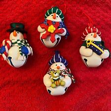 Snowman Bell Ornaments Top Hat Candy Cane Wreath Bear Gift Lot of 4 A41 picture