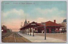 Postcard Pittsburgh & Lake Erie Railroad Depot Monessen Pennsylvania Acmegraph picture