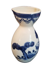 Vintage Japanese Sake Bottle Jar White Blue Made In Japan picture