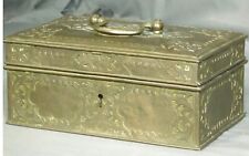 BIG Antique 19th c. Brass Moorish Gothic Tobacco Humidor Betel Lock Strong Box picture