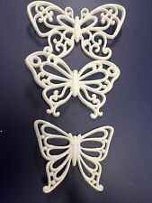Vintage Homco Butterflies Set of 3 Home Interiors White Faux Wicker Wall Decor picture