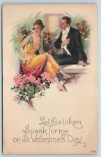 Postcard Valentine's Let This Token Speak For Me c1920s Man Courting Woman Y6 picture