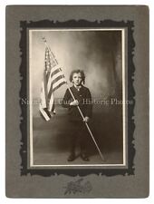 1910s Finely Dressed Immigrant Child w/ American Flag Studio Photo picture