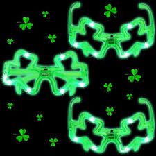 St. Patrick's Day Led Light up Shamrock Shaped Glasses 3 Pairs Green Shamrock... picture