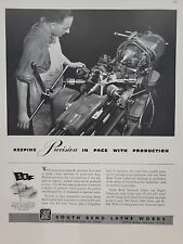 1942 South Bend Lathe Works Fortune WW2 Print Ad Q4 Machinist Homefront War Flag picture