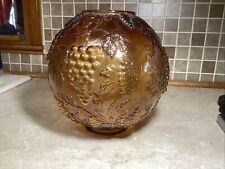 Vintage Mid Century Amber Glass Globe Grape Pattern  4” Fitter Base-10” Tall picture