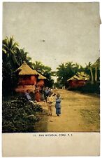 Antique PMK 1909 Postcard Real Photo San Nichola Cebu Philippines Children Huts picture