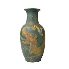 Chinese Distressed Blue Green Paint Porcelain Dragon Pattern Vase ws2440 picture