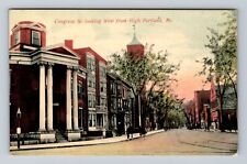 Portland ME-Maine, Congress Street Looking West, Antique Vintage c1908 Postcard picture