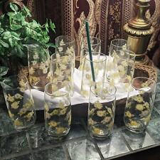 Set of 11 Boho Retro 70s Libbey Yellow White Daisy Flower Large Glasses Gift picture
