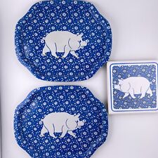 Vintage Mini Tin Trays Country Style Pig, Blue And White Flowers Stone Trivet picture