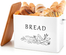 Herogo White Extra Large Bread Box with Bamboo Lid for Kitchen Countertop, Metal picture