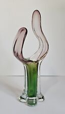 Hand Blown Murano Art Glass Vase Sculpture Green/Purple 15