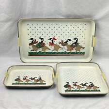 Vintage 70's 80's Japan Lacquerware Tray Set 3PC Decorative Christmas Holiday picture