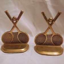 Pair of Vintage Brass Tennis Rackets and Balls Bookends picture
