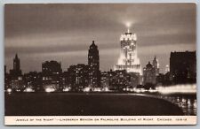 Illinois Chicago Jewels Night Lindbergh Beacon Palmolive Building VTG Postcard picture