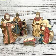 Ceramic Nativity Scene Vintage 5 Piece Set Mary Joseph Baby Jesus 3 Kings Wiseme picture