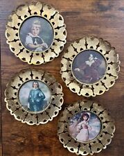 Vintage Butterfly Brass Framed Victorian Children Pictures 4-Piece Lot picture