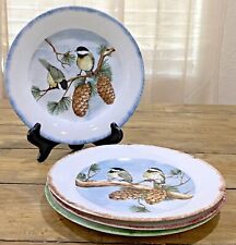 Bird Motif Plates Porcelain 8” Chickadee Pinecone & Branches Decorative  - 4 picture