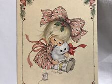 VTG Christmas Greeting Card Suzy Angel White Fluffy Kitten Kitty With Bow 1978 picture
