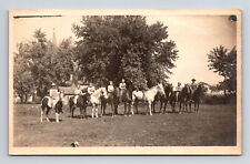 RPPC 8 Children 1 Man on Horses Learning to Ride? Real Photo Postcard picture