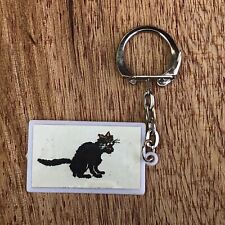 Vintage Halloween Black Cat Keychain FOB Hong Kong Ugly Scary Keyring Cat Lover picture