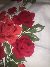 Vintage Wilendur Cotton Tablecloth ROYAL RED ROSES 50 X 64 COTTAGE CORE picture