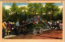 New York City NY Pony Cart Ride Prospect Park Brooklyn NY. Linen Postcard  picture