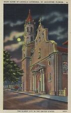 Postcard FL Night Scene of Catholic Cathedral St Augustinei Florida picture