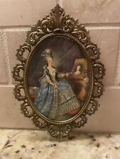 Vintage Ornate Italian Oval Frame Brass Filigree With Victorian Woman picture