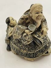Vtg Hand Carved Japanese Resin Figurine Man In Turtle picture