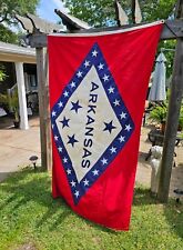 HUGE Vintage 8' x 5' WWII Era 1940's 4 Star Sewn Cotton Arkansas State Flag USA picture