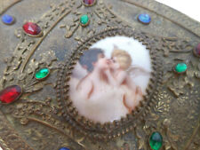 Vintage Antique Cameo Jeweled Jewelry Casket Oval Trinket Box JENNINGS BROS picture