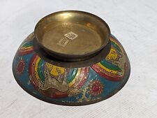 Vintage solid brass unicorn and rainbows decorative bowl, paint flecking picture