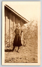 Old Vintage Antique Nature Photo Picture Image Young Lady Girl Dress Barn Sepia picture
