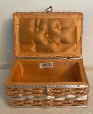 Vintage Dritz Wicker Woven Rattan Sewing Basket Box Satin Quilted Lining picture