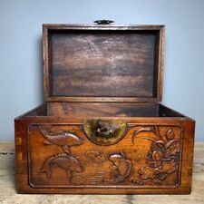 Exquisite noble natural rosewood handmade carved lotus fish Jewelry box Storage picture