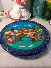 Vintage Folk Art Hand-Painted Terra Cotta Plate Colorful Mexican Village 12