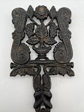 Vtg Cast Iron 4 Footed Trivet Black Early American Design Grape Leaves Scrolls picture
