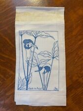 Vintage Unused Linen Towel by Peg Doore Blue Jack-in-the-Pulpit NOS Orig. Tag picture