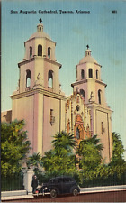 Postcard Tucson Arizona San Augustin Cathedral - Linen Card circa 1930s auto picture