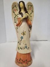 VINTAGE GANZ ANGEL W/ Harp Floral Vines & Butterfly Figurine Carved Wood Resin  picture